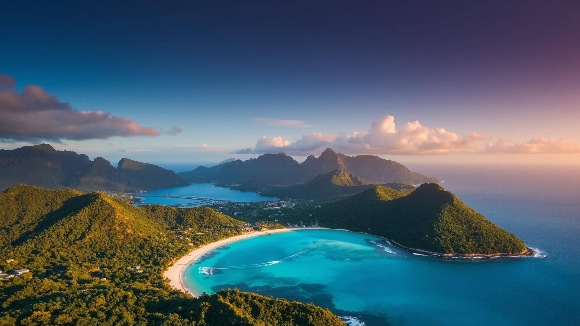 Caribbean coastline at golden hour